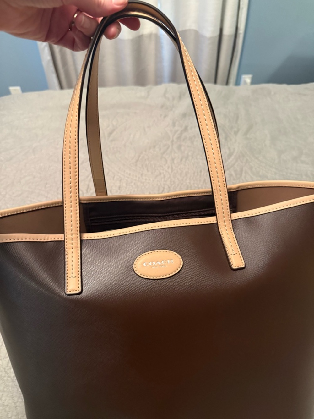 Like New Coach Dark Brown Tote with Tan Trim - Picture 2 of 13